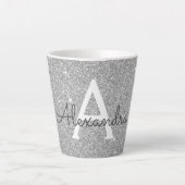 Tasse Latte Silver Sparkle Glitter Monogram Name & Initial (Devant)