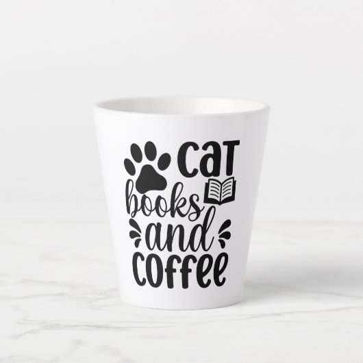 Tasse Latte Simple Black "Cat Books and Coffee" Lover Gift (Devant)