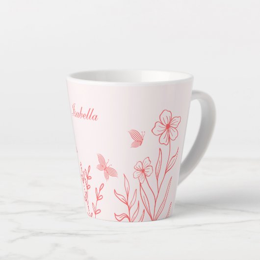 Tasse Latte simple corail rose botanique (Angle droit)