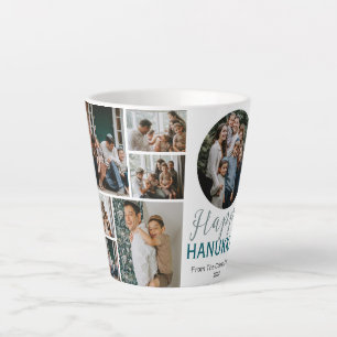 Tasse Latte Simple Élégant Bleu Joyeux Hanukkah photo Collage