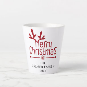 Tasse Latte Simple élégante couronne florale de Noël Nom de fa