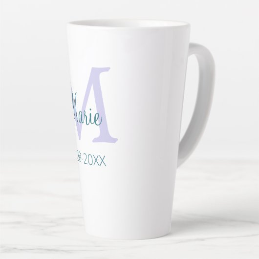 Tasse Latte simple minimum ajouter nom monogramme violet vert  (Angle droit)
