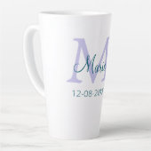 Tasse Latte simple minimum ajouter nom monogramme violet vert (Angle gauche)