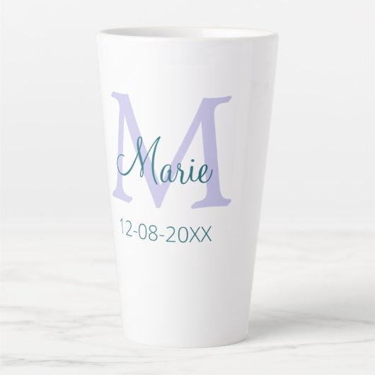 Tasse Latte simple minimum ajouter nom monogramme violet vert  (Devant)