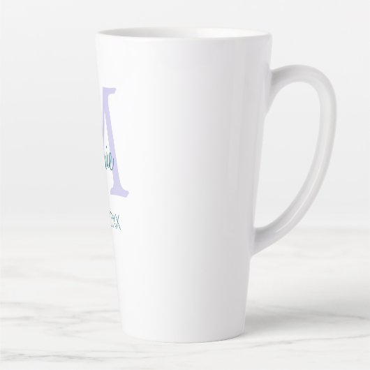 Tasse Latte simple minimum ajouter nom monogramme violet vert (Droite)