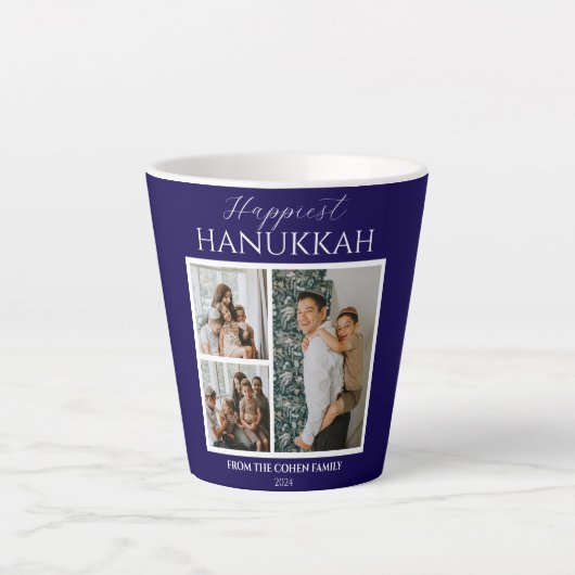 Tasse Latte Simple moderne Happiest Hanoukka Elegant 3 Photo (Devant)