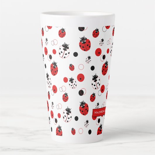 Tasse Latte Simple Motif Ladybug rouge, noir et blanc (Devant)