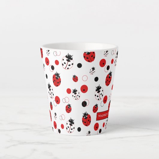 Tasse Latte Simple Motif Ladybug rouge, noir et blanc (Devant)