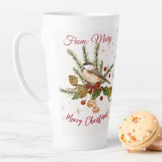 Tasse Latte Sip & Cherish: Your "Postcard" Christmas Mug;  (En situation)