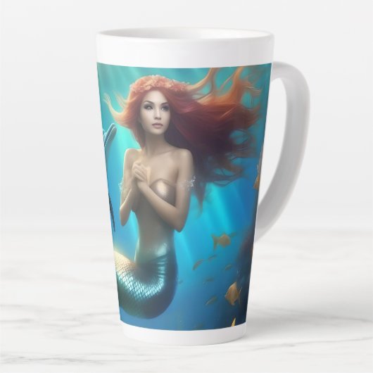 Tasse Latte Sirène Angélique Nageant Avec Dauphins, (Angle droit)
