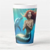 Tasse Latte Sirène Angélique Nageant Avec Dauphins, (Devant)