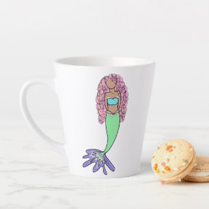 Tasse Latte sirène arc-en-ciel rose bleu violet vert noir bouc