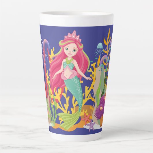 Tasse Latte Sirène Océanique : cheveux longs (Devant)