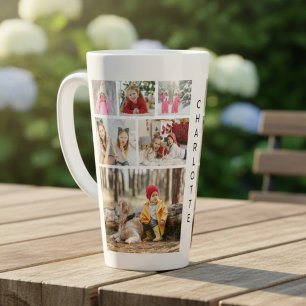 Tasse Latte Six collage photo Nom personnalisé