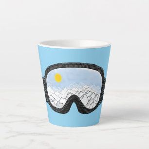 Tasse Latte Ski Goggles Mountain View Illustration Bleu clair