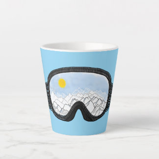 Tasse Latte Ski Goggles Mountain View Illustration Bleu clair