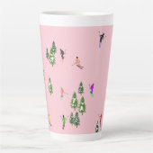 Tasse Latte Skieurs roses Ski d'ouverture Noël Ski de vacances (Devant)