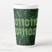 Tasse Latte SlipperyJoe's 69 code binaire vert vibrant calcul (Devant)