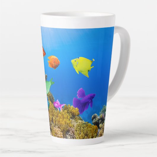 Tasse Latte SlipperyJoe's Fish Pride tropicale vert bleu pourp (Angle droit)