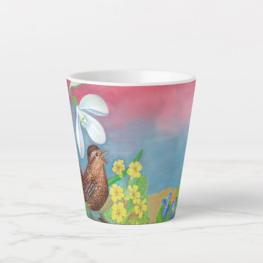 Tasse Latte Snowdrop & wren oiseau convoquer le printemps des (Devant)