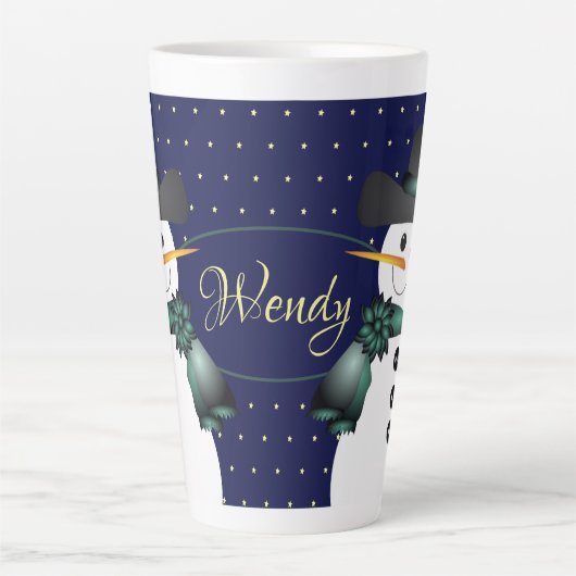 Tasse Latte Snowman bleu foncé (Devant)