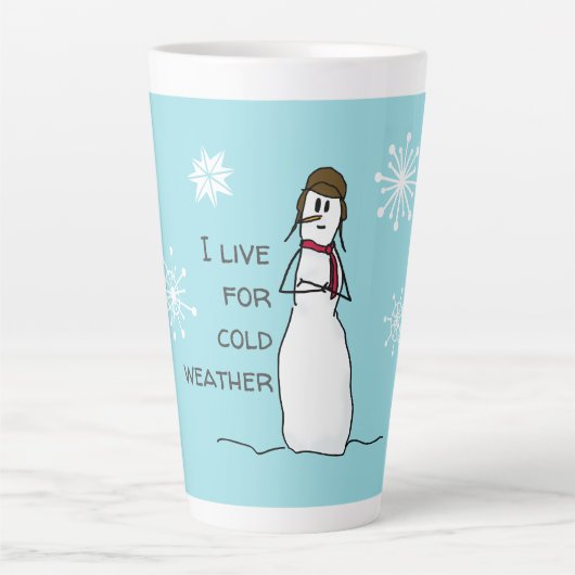 Tasse Latte Snowman vit pour le temps froid (Devant)