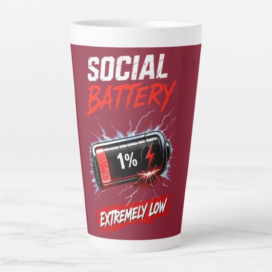 Tasse Latte Social Battery Extremely Low – Funny Introvert  (Devant)