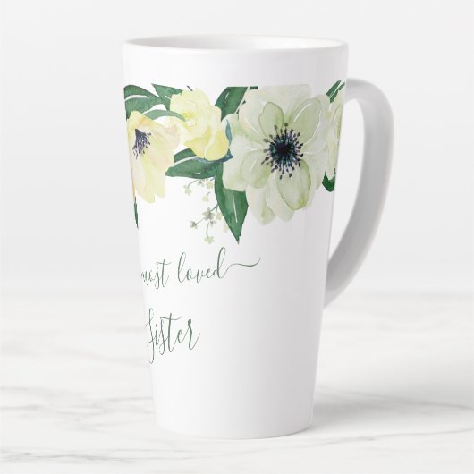 Tasse Latte Soeur la plus aimée Roses sauvages & Élégant Scrip (Angle droit)