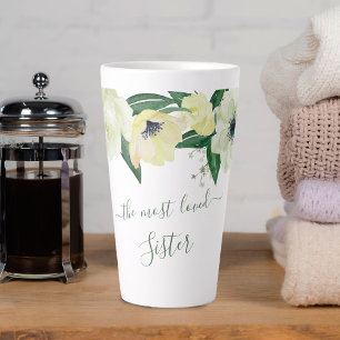 Tasse Latte Sœur la plus aimée Wild Roses & Écriture élégante