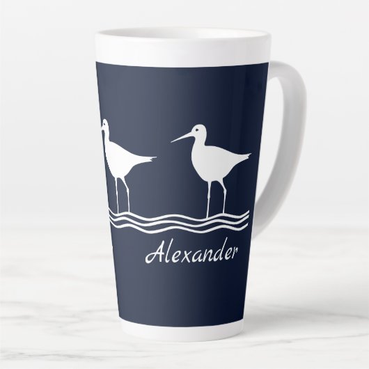 Tasse Latte soft navy sand Pipers on white PILLOW (Angle droit)