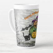 Tasse Latte Sorcière, Chat, Chauve-souris et Citrouille, Bonne (Angle gauche)