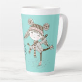 Tasse Latte Souhaits de Noël doux Patinage sur glace (Angle droit)