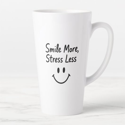 Tasse Latte Souriez Plus, Stress Moins Doodle Design (Droite)