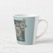 Tasse Latte Spirales d'art fractal beige abstrait bleu clair (Droite)