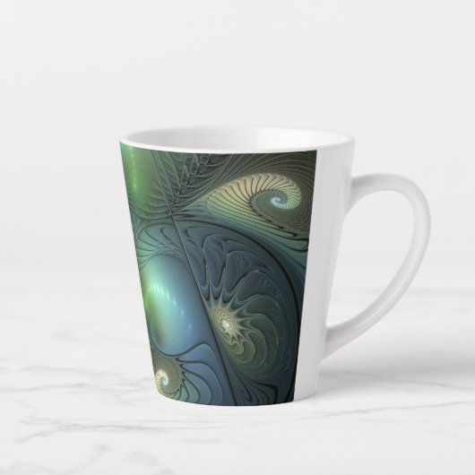 Tasse Latte Spirales Turquoise Beige Vert Abstrait Fractal Art (Droite)