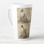 Tasse Latte "Spring at Dawn" Japanese Cat in Kimono Art (Angle gauche)