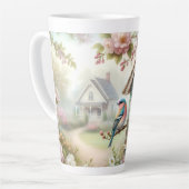 Tasse Latte Spring Birdhouse With Pastel Flowers And Bird (Angle gauche)