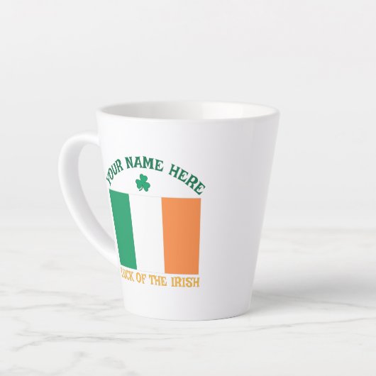 Tasse Latte St Patrick's Day Ireland Flag Custom Name Shamrock (Angle gauche)