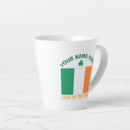 Tasse Latte St Patrick's Day Ireland Flag Custom Name Shamrock (Angle droit)