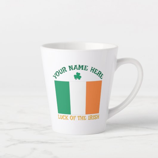Tasse Latte St Patrick's Day Ireland Flag Custom Name Shamrock (Droite)