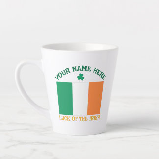 Tasse Latte St Patrick's Day Ireland Flag Custom Name Shamrock