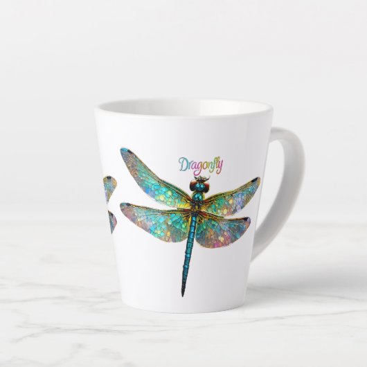 Tasse Latte Stained Glass Colorful Dragonfly (Angle droit)