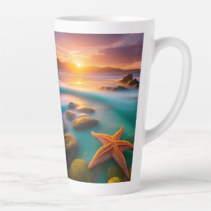 Tasse Latte Starfish sur la plage à Dawn