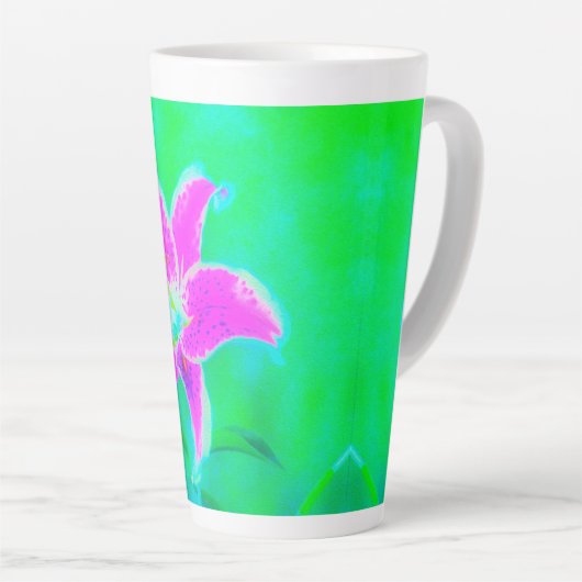 Tasse Latte Stargazer rose chaud Lily sur Turquoise et vert (Angle droit)