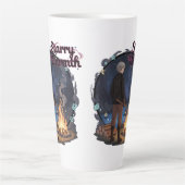 Tasse Latte Starry Warmth - Lumberjack Anime Boy by Campfire (Devant)