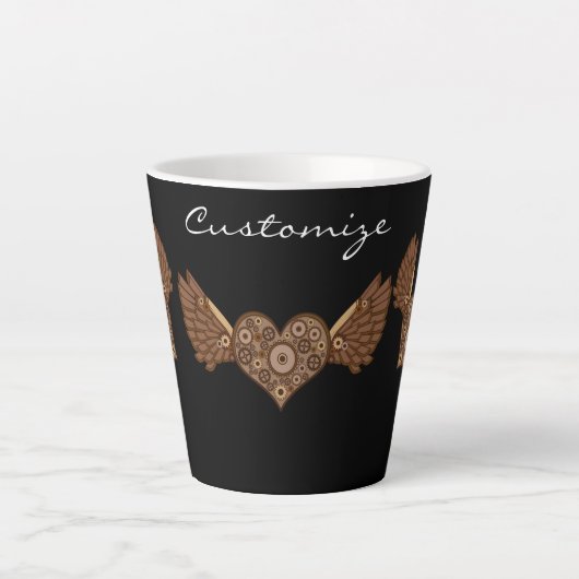 Tasse Latte Steampunk Coeur ailé avec engrenages Thunder_Cove (Devant)