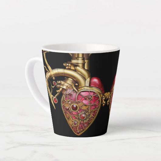 Tasse Latte Steampunk Coeur Anatomique rubis et engrenages (Angle gauche)