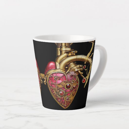 Tasse Latte Steampunk Coeur Anatomique rubis et engrenages (Angle droit)