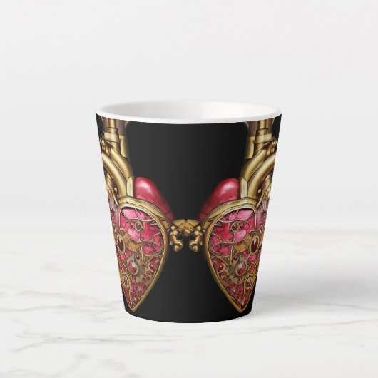 Tasse Latte Steampunk Coeur Anatomique rubis et engrenages (Devant)