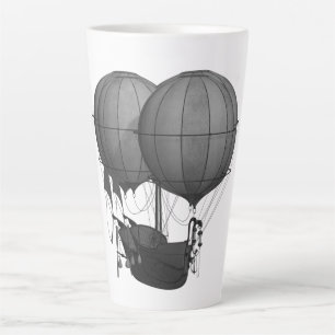 Tasse Latte Steampunk Design Machine volante noire et blanche